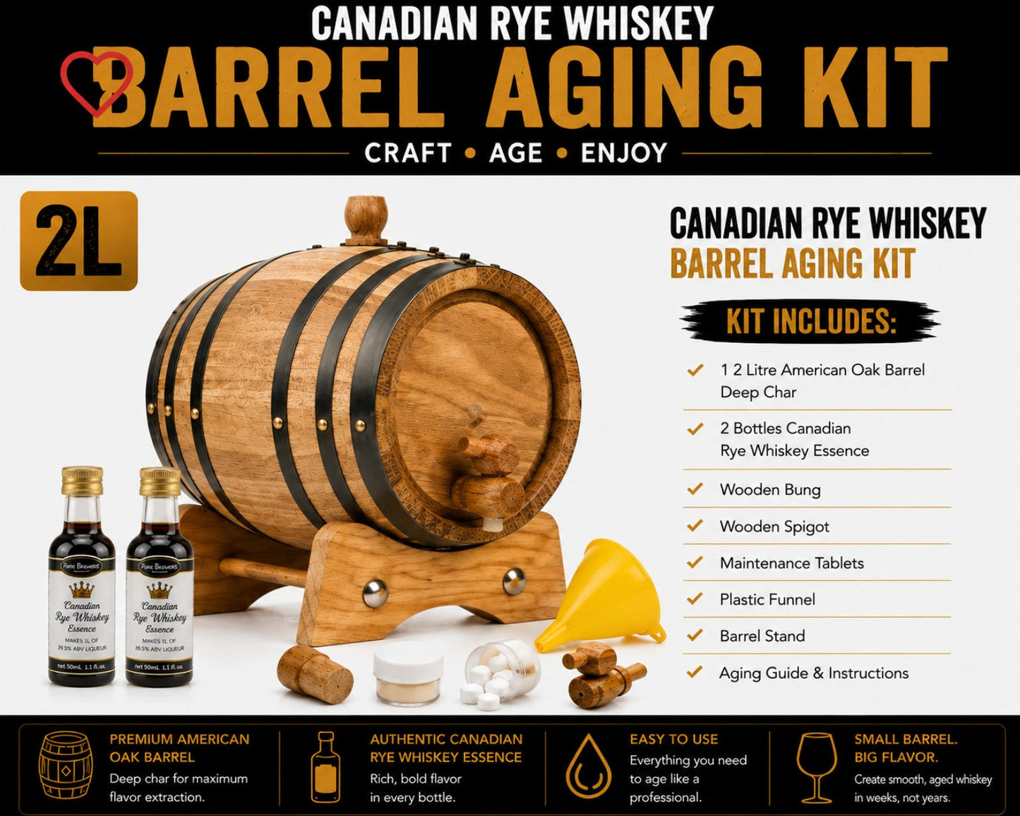 2L Canadian Rye Whiskey Barrel Aging Kit