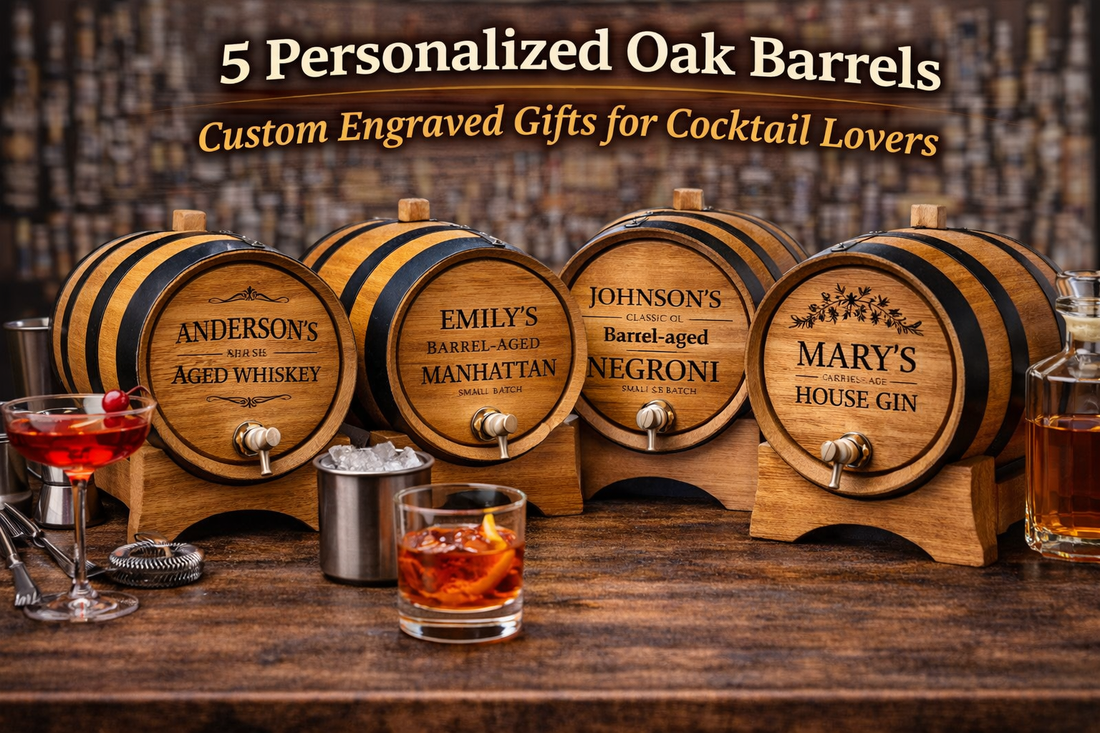 5 Personalized Oak Barrels – Custom Engraved Gifts for Cocktail Lovers