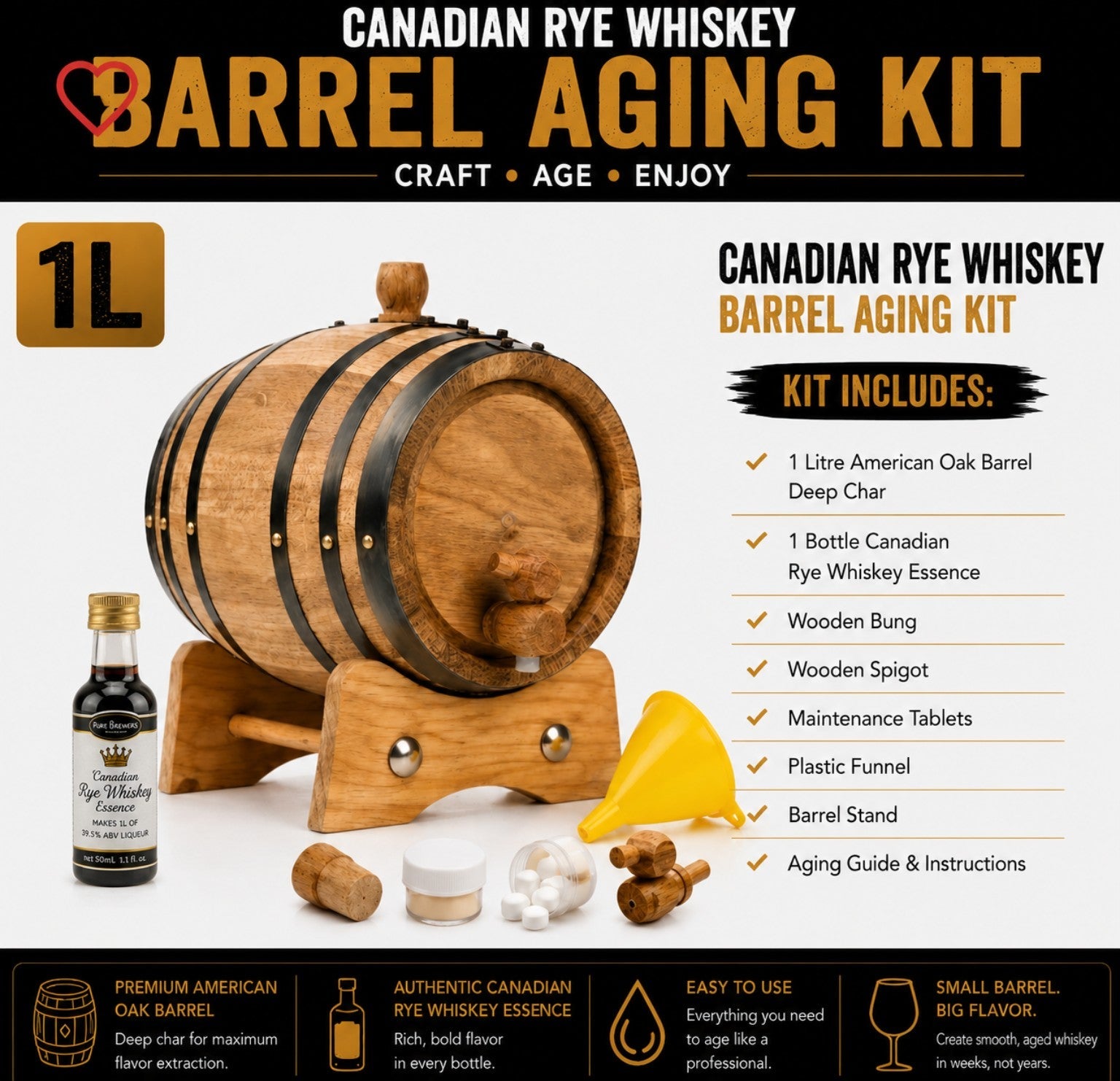 1L Canadian Rye Whiskey Barrel Aging Kit