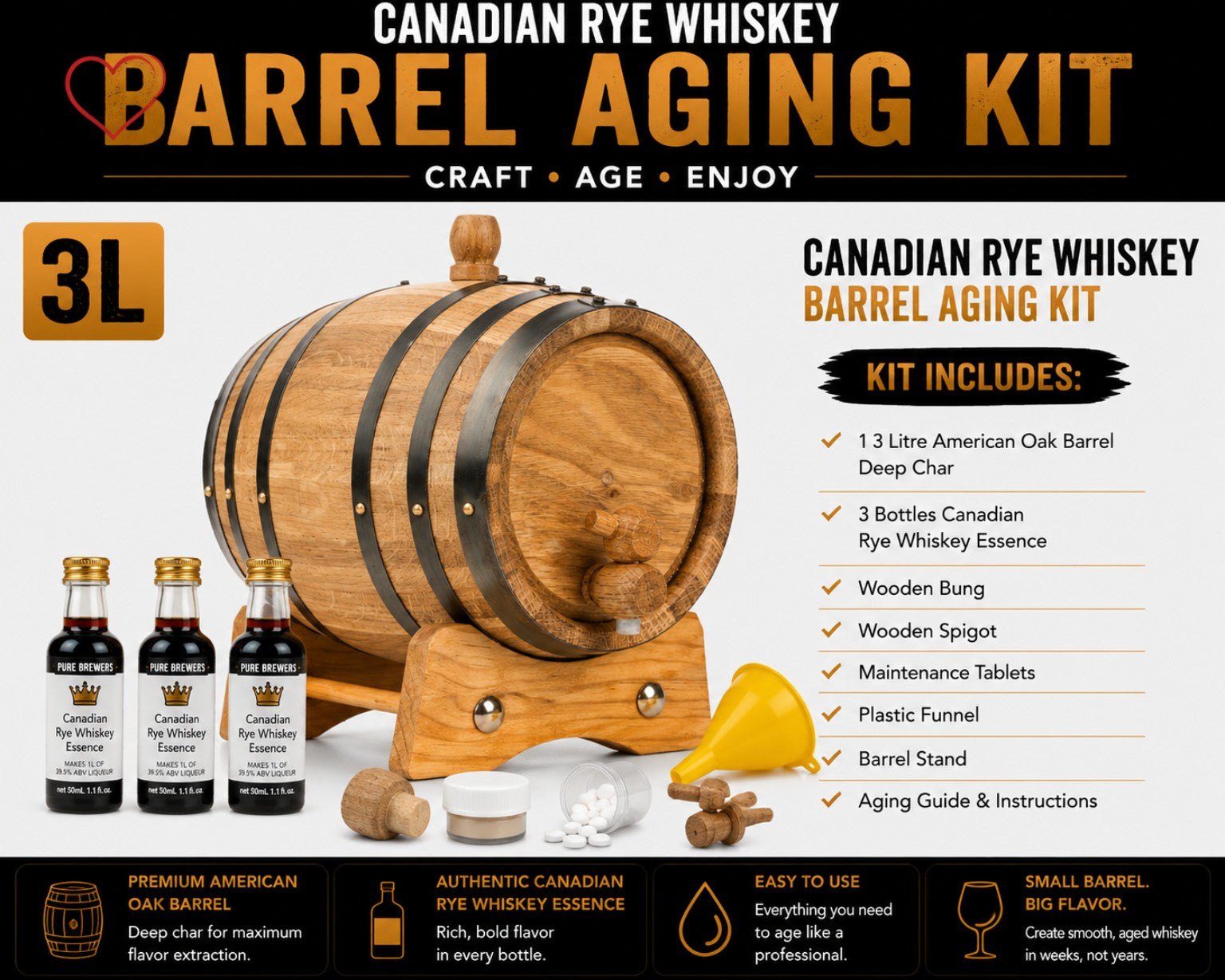 3L Canadian Rye Whiskey Barrel Aging Kit