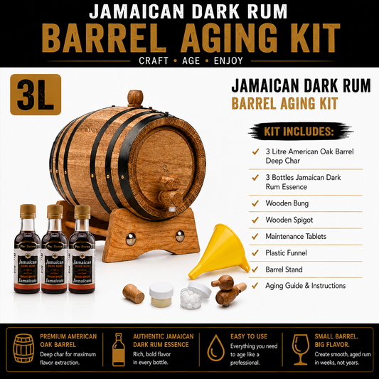 3L Jamaican Dark Rum Barrel Aging Kit with three bottles of essence