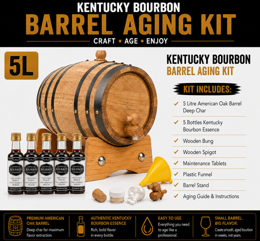 5L Kentucky Bourbon Barrel Aging Kit with five bottles of bourbon essence
